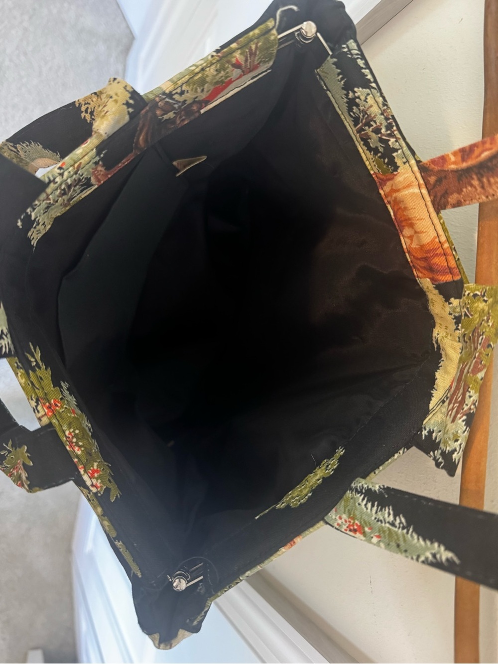 Vintage Horse Scene knitting Bag in Black and Brown - Picture 6 of 6